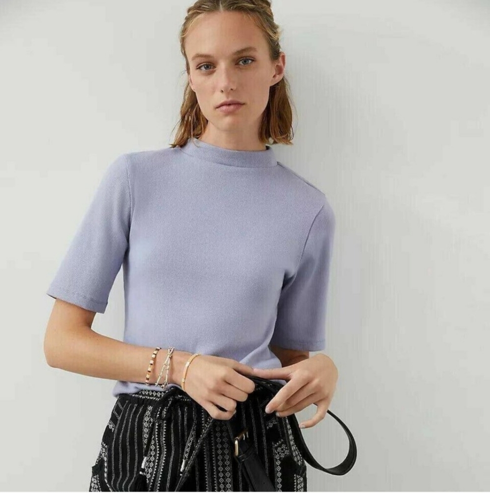| Anthro | Maeve Purple Ribbed Mock Neck Cropped Top size L